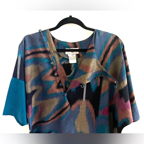 Vintage Handwoven Ikat Print Dress circa 1980s Nogo Brand - Picture 3 of 11